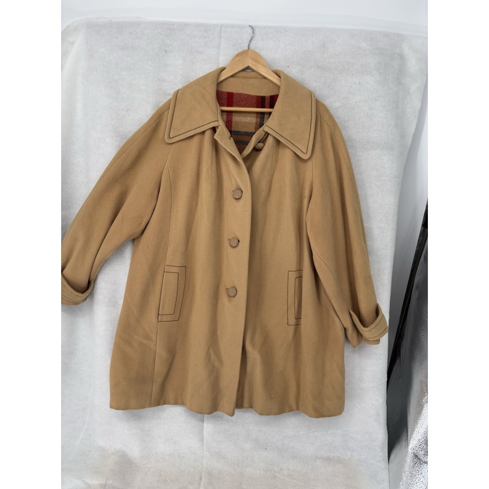 Vintage Fashionbilt Camel Tan Coat Wool Jacket Plaid Lined Women's XL Mid Length